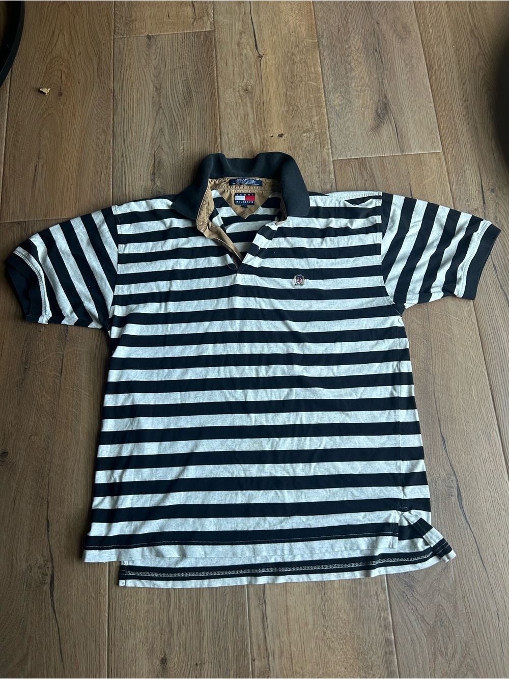 Vintage Tommy Hilfiger Striped Polo Shirt - Black & White